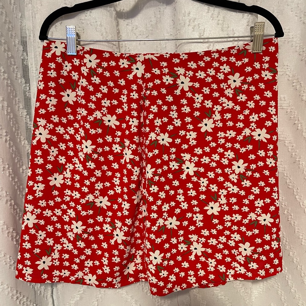 FashionNova Red Floral Midi Skirt